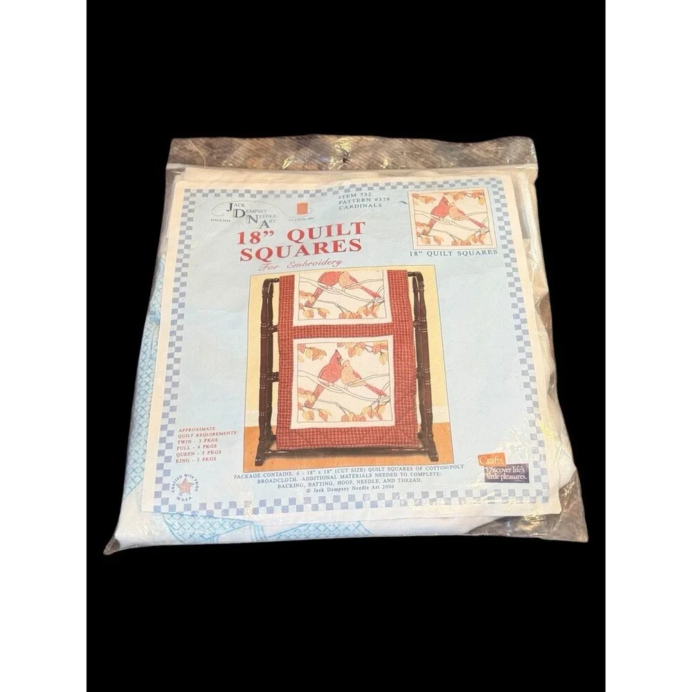 Jack Dempsey Stamped Quilt Squares Cardinals Pattern #378 6 18
